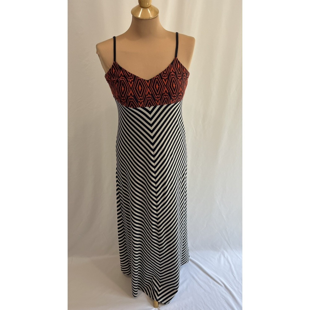 THML Maxi Slip Tank‎ Dress Embroidered Chevron Stripe Sleeveless Boho Nautical